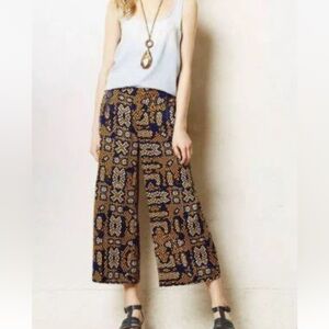 Anthropologie Cartonnier Sampa Wide Leg Pants Cropped Blue Yellow Snake Print 10